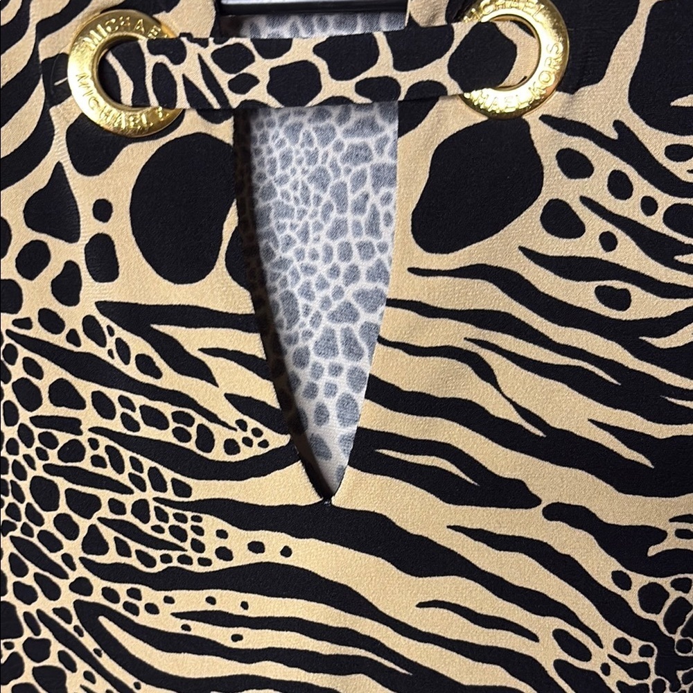 MICHAEL Michael Kors Black and Tan Animal Print Blouse - Picture 2 of 9